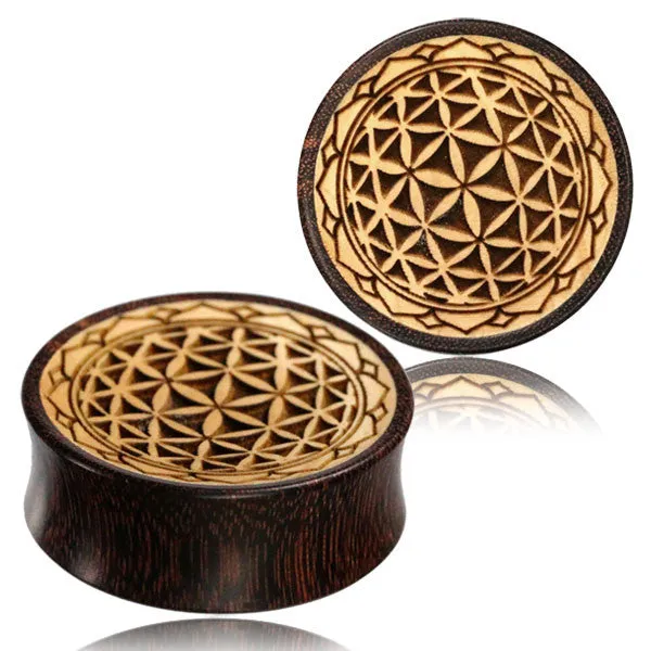 Flower of Life Concave Wood Ear Plugs
