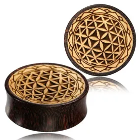 Flower of Life Concave Wood Ear Plugs