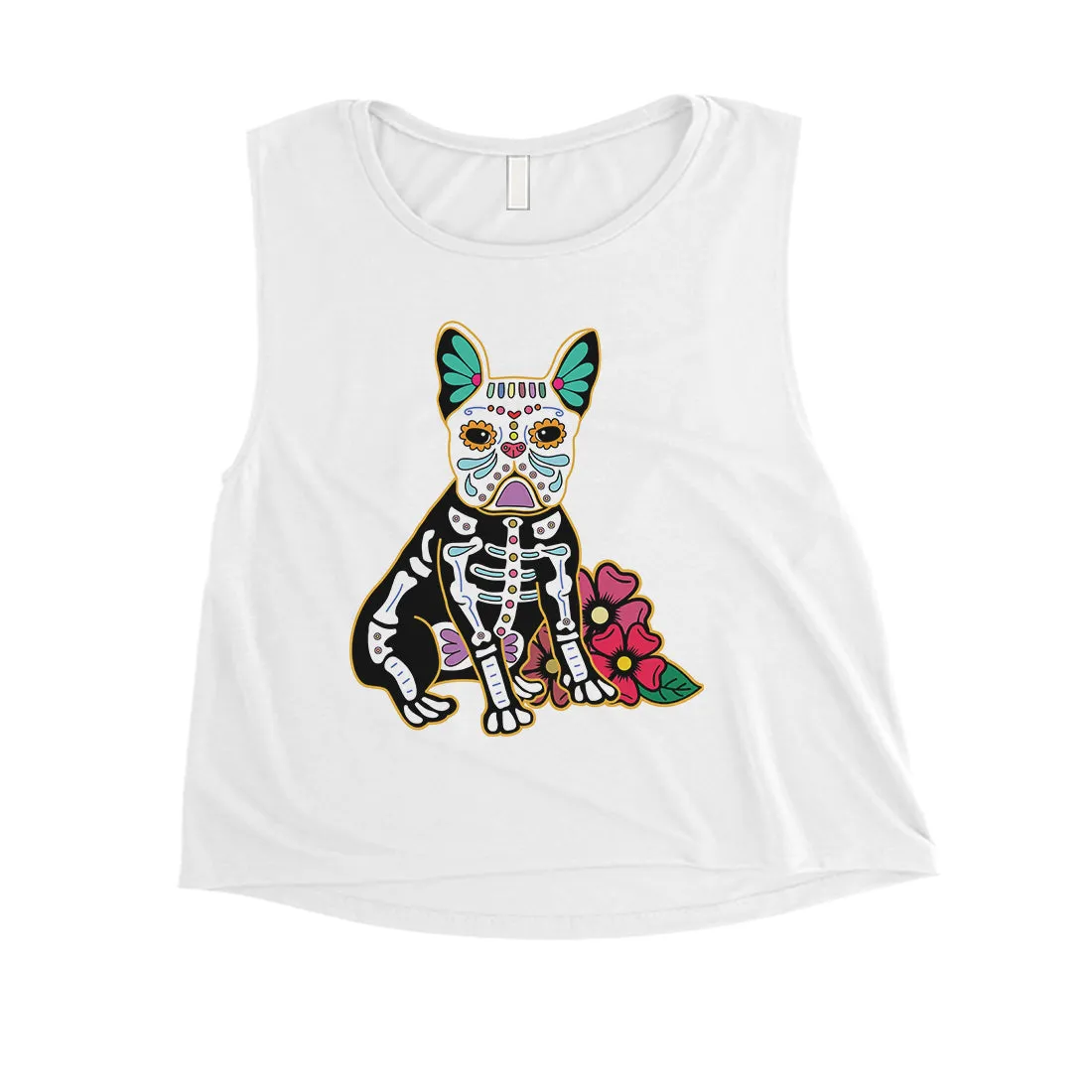 Frenchie Day Of Dead Funny Halloween Costume Cute Womens Crop Top