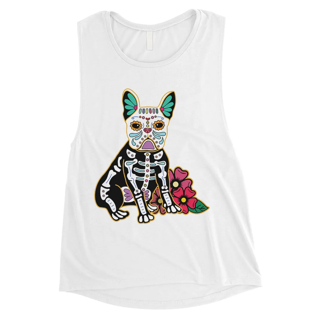 Frenchie Day Of Dead Funny Halloween Costume Cute Womens Muscle Top