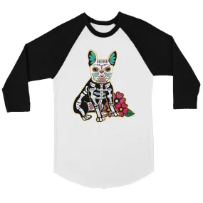 Frenchie Day Of Dead Funny Halloween Cute Womens Baseball Tee