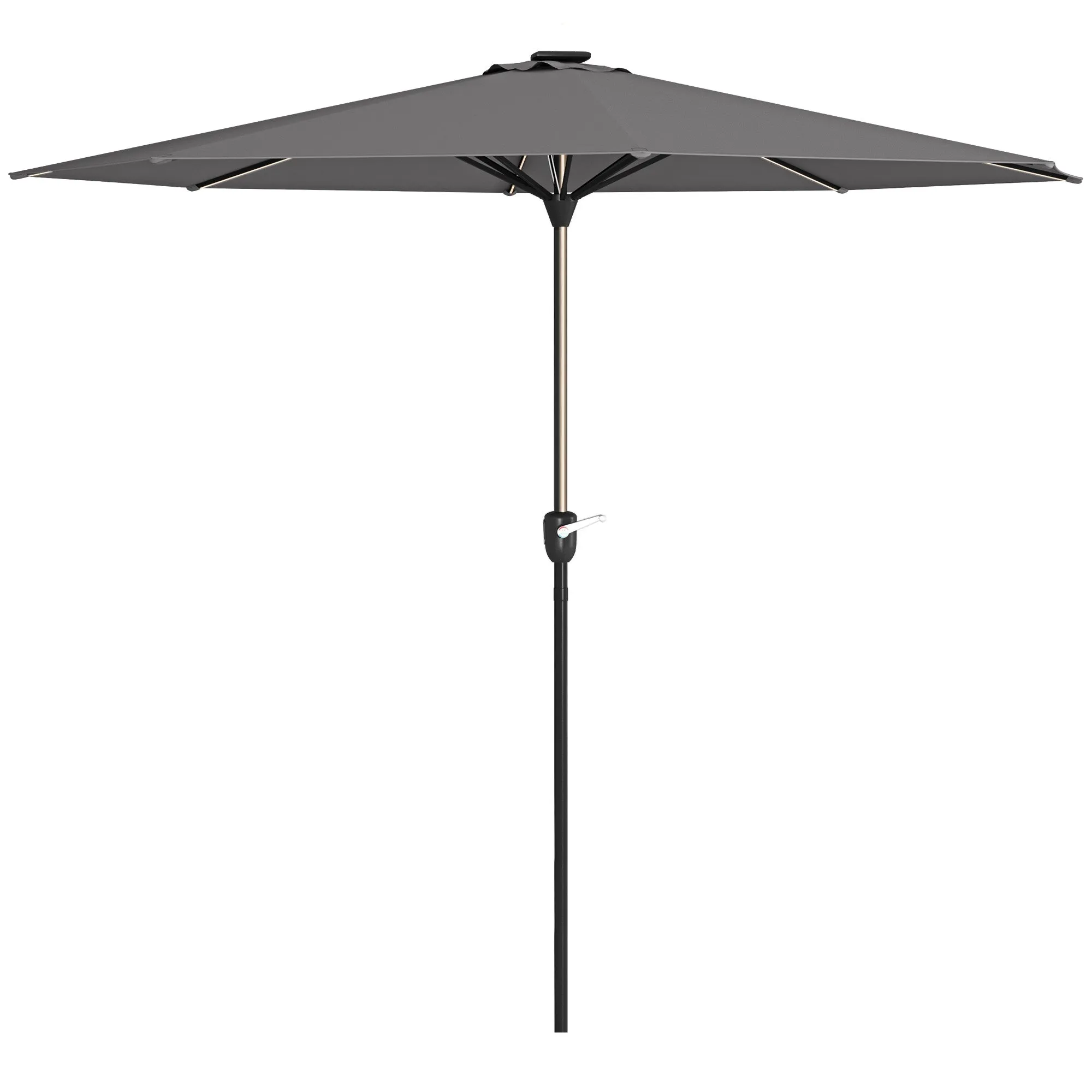 Garden Parasol with LED Lights, Solar Charged Patio Umbrella with Crank Handle, for Outdoor, Charcoal Grey