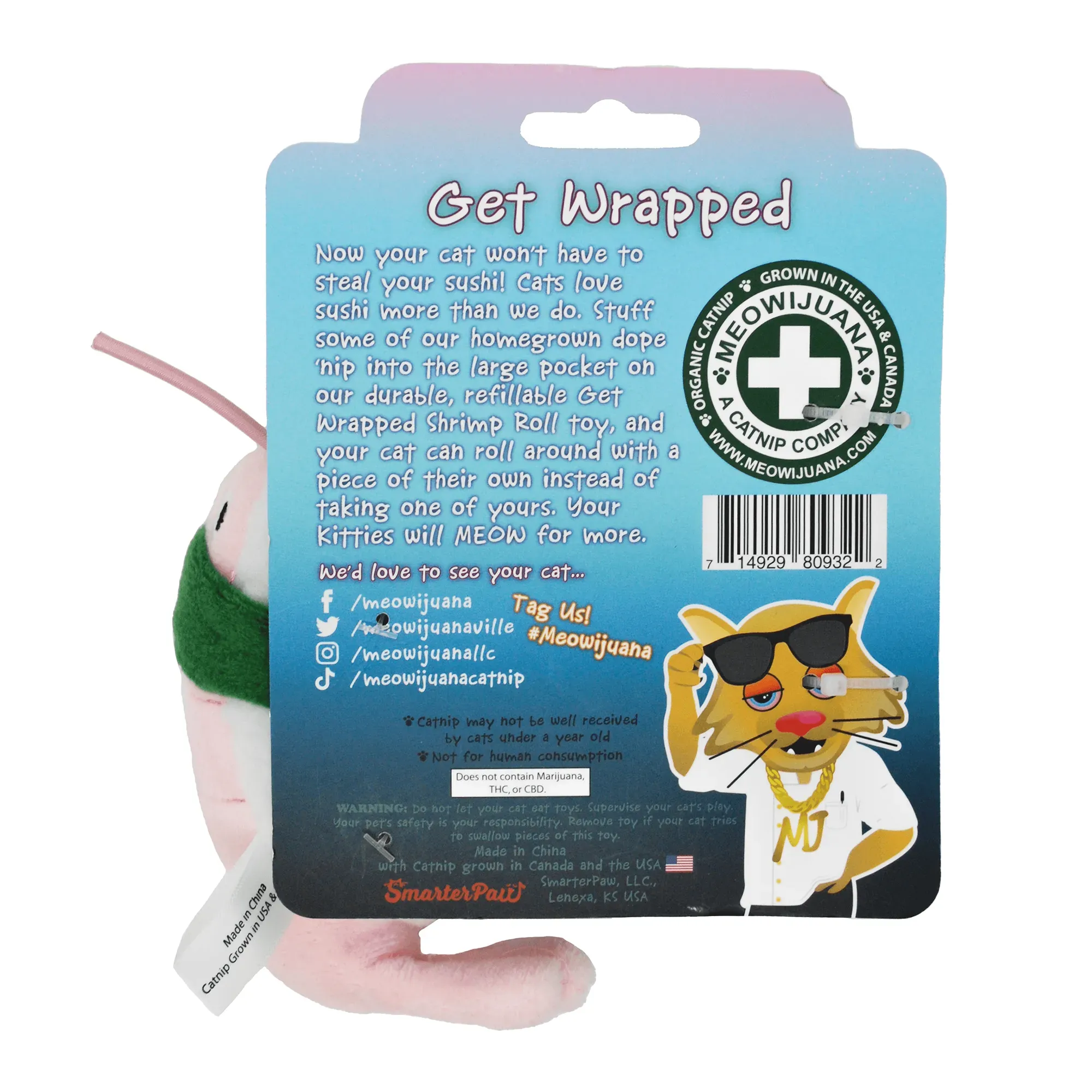 Get Wrapped Shrimp Sushi Roll Refillable Cat Toy
