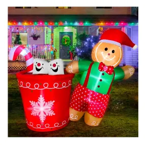 GiziGizi Christmas Inflatables Outdoor Decorations with Gingerbread Man and Hot Cocoa Mug, Built-in LEDs Christmas Blow Up Yard Decorations for Outdoor