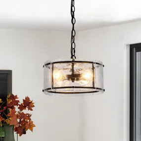 Glowlings 3-Light Modern Textured Water Ripple Clear Glass Black Small Drum Chandelier