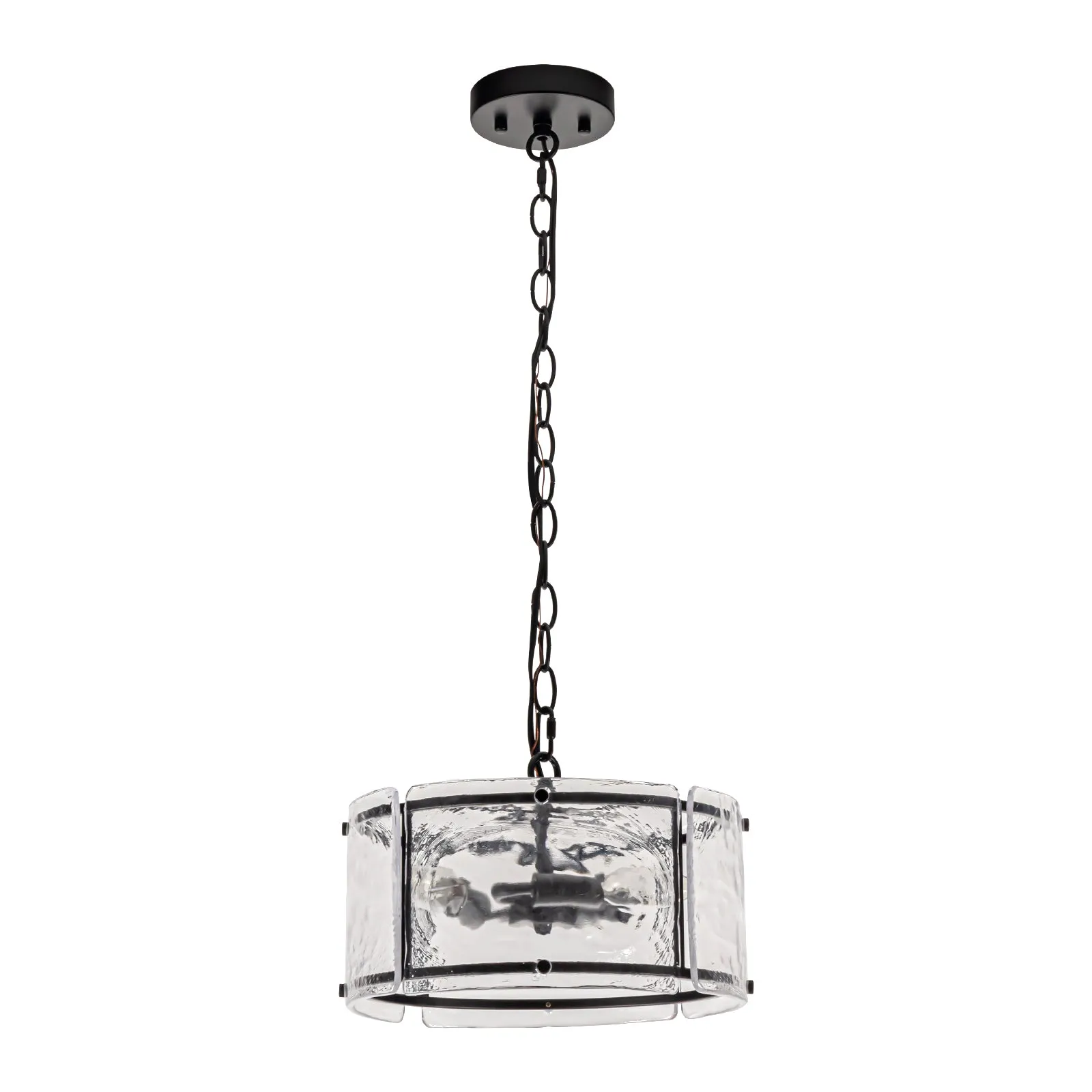 Glowlings 3-Light Modern Textured Water Ripple Clear Glass Black Small Drum Chandelier