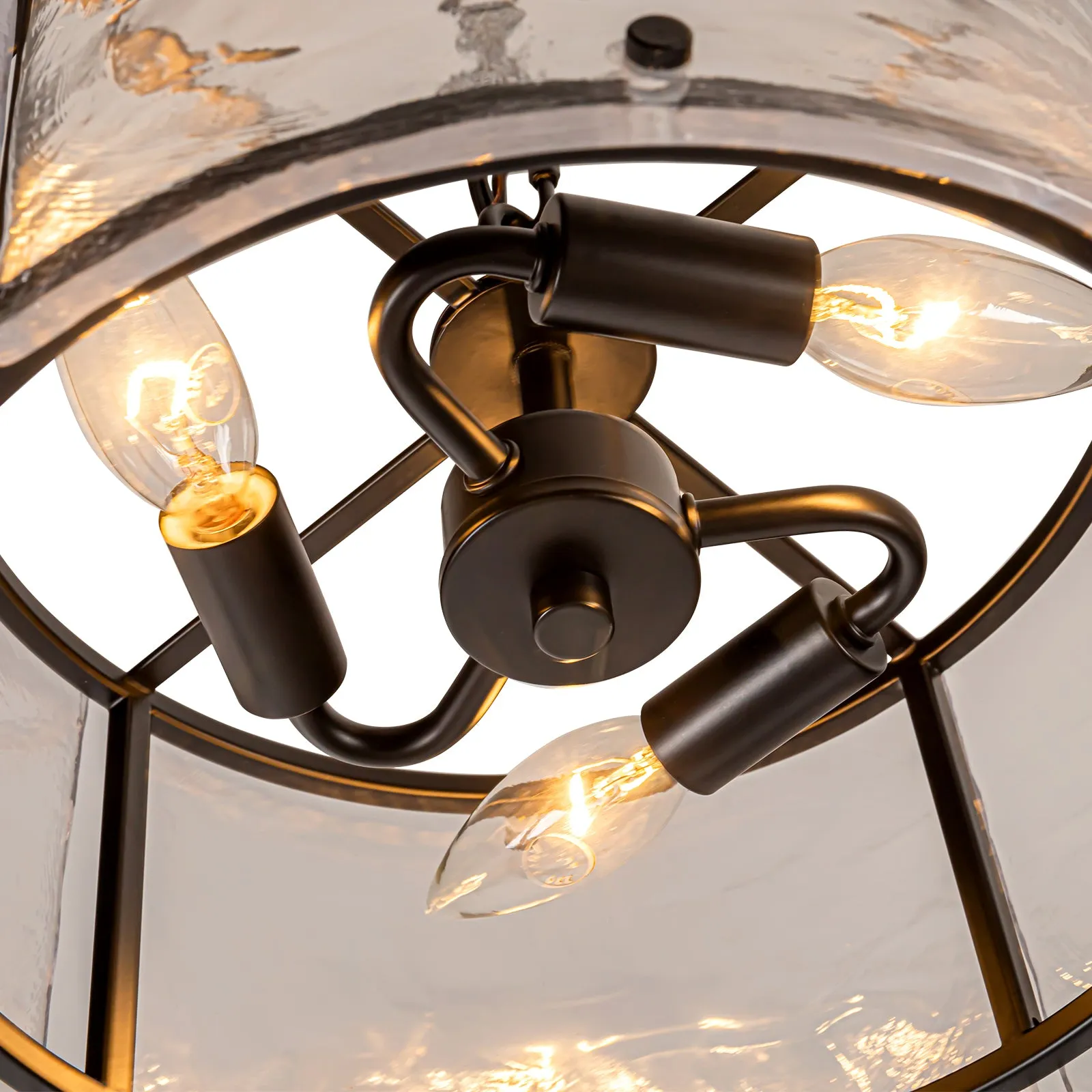 Glowlings 3-Light Modern Textured Water Ripple Clear Glass Black Small Drum Chandelier