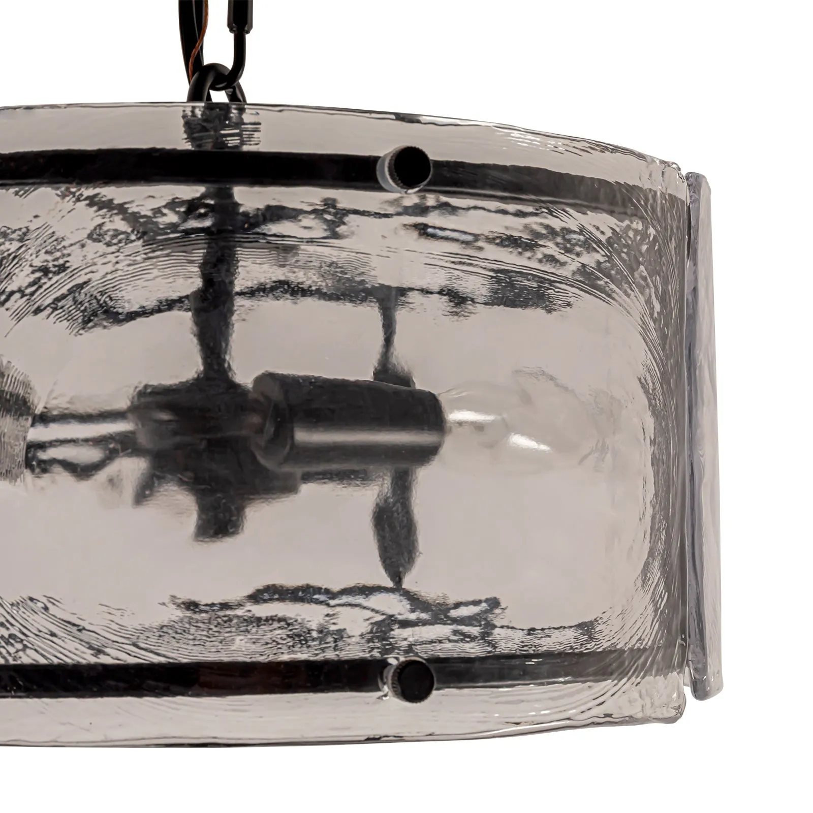 Glowlings 3-Light Modern Textured Water Ripple Clear Glass Black Small Drum Chandelier