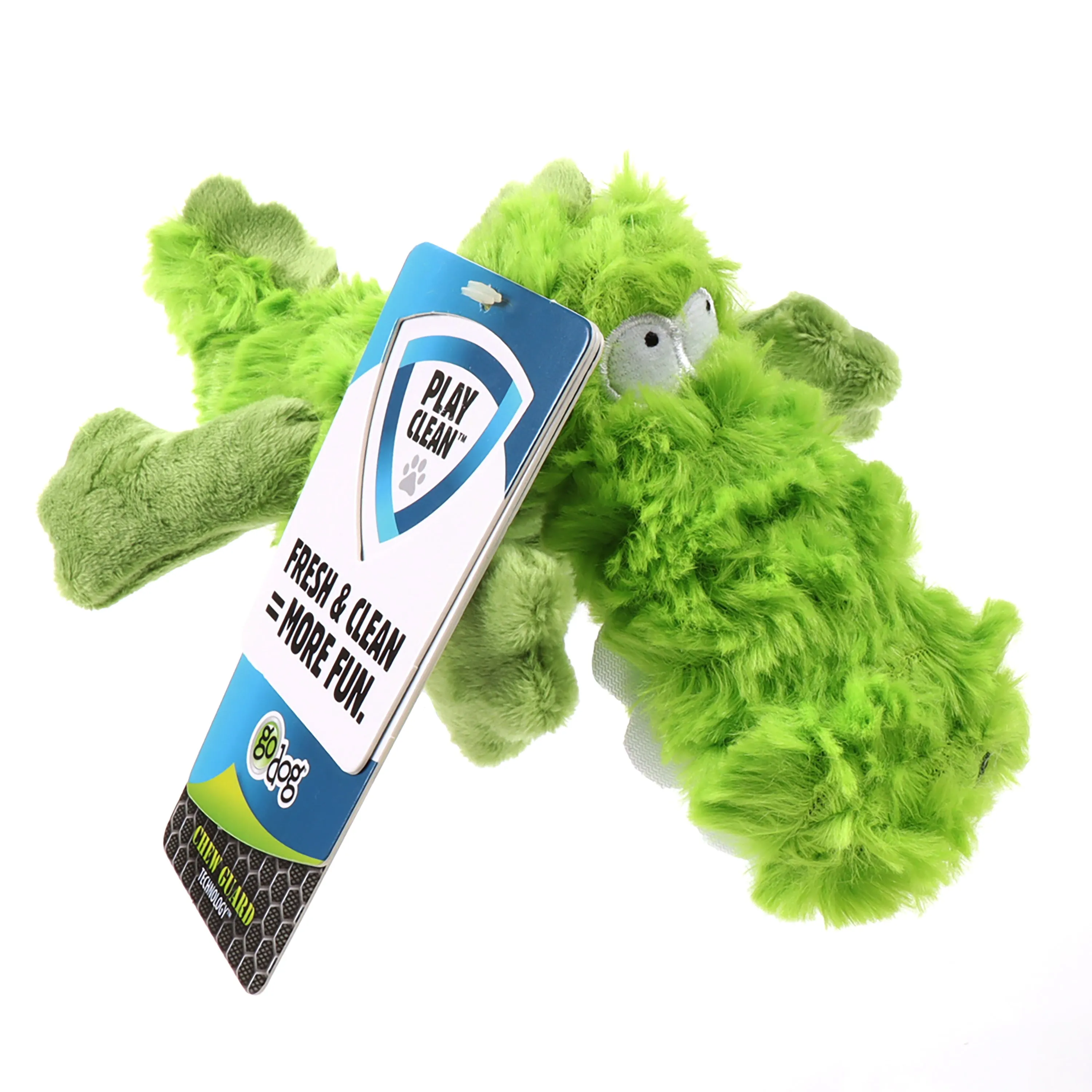 goDog - PlayClean Gator Squeaker Plush Dog Toy