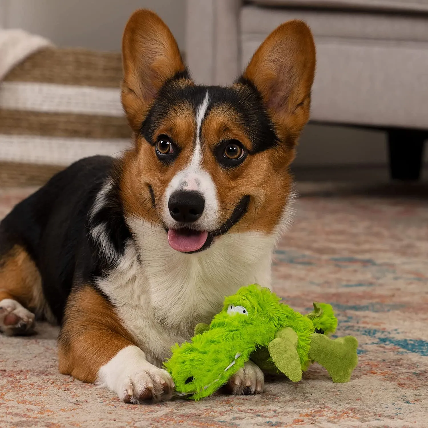 goDog - PlayClean Gator Squeaker Plush Dog Toy