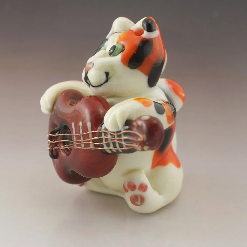 Guitar Playing Kitty Mixed Media Sculpture