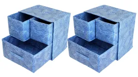 Heart Home Lehariya Printed 3 Drawers Foldable Non-Woven Dressing/Jewllery/Makeup Organizer Box- Pack of 2 (Blue)-HS43HEARTH26842