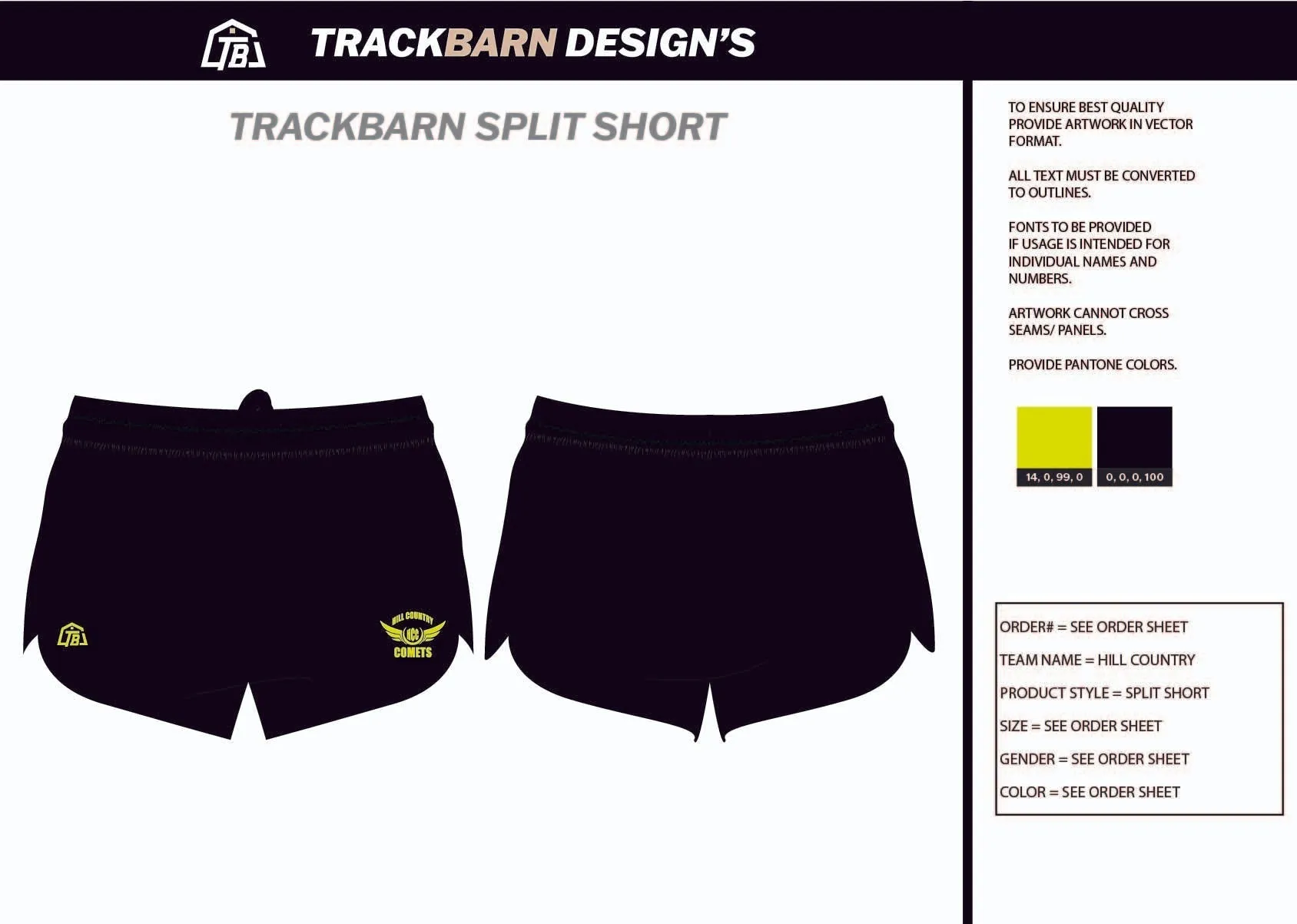 Hill-Country-Comets Youth Split Track Short ***UNIFORM