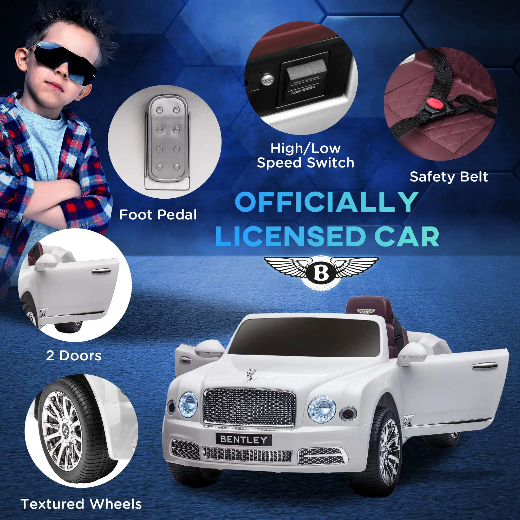 HOMCOM  Kids Electric Ride On Car Bentley 12V - White