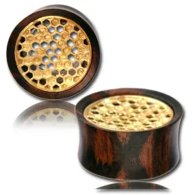 Honeycomb Wooden Gauge Earrings