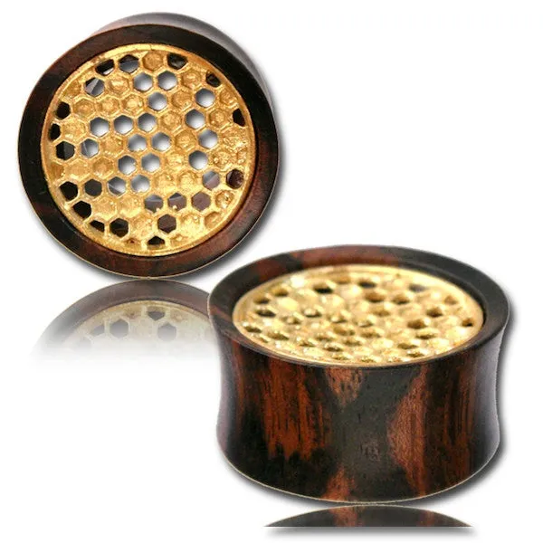 Honeycomb Wooden Gauge Earrings