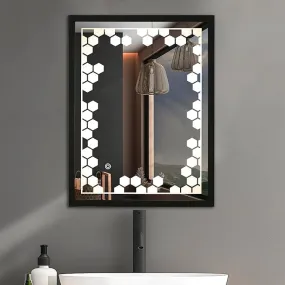 KAMAL INTERIORS LED Light Mirror for Bathroom |Decorative Mirror| Framed LED Mirror for Wall| Washbasin Mirror| Mirror for Room| 3 LED Light Color| Mirror for Bedroom| Rectangle Mirror|