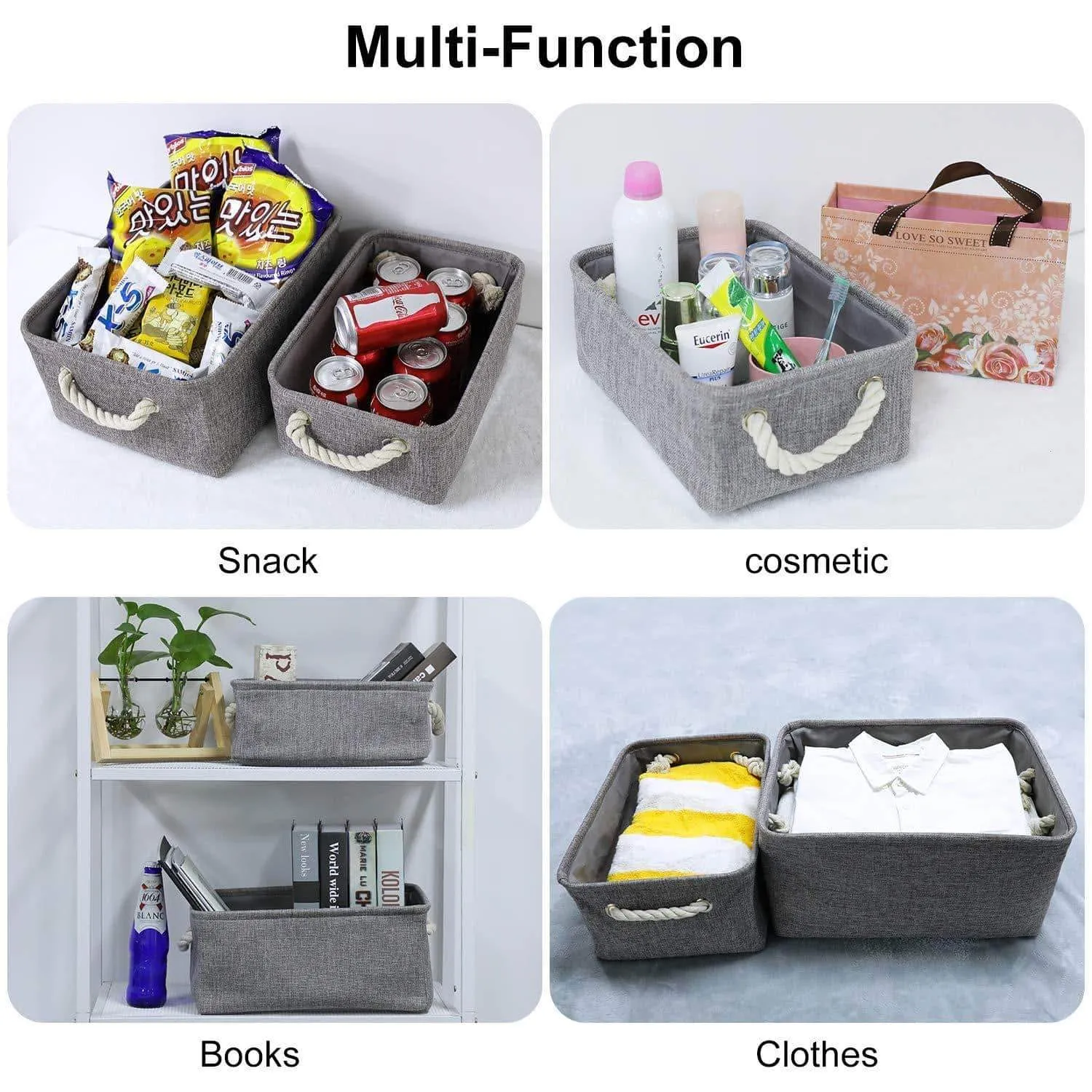 KEDSUM Fabric Storage Bins Baskets, Foldable Linen Storage Boxes with Handles, Closet Organizers Bins Cube Storage Baskets Bins for Shelves, Clothes, Closet, Nursery (Gray 3 Pack)