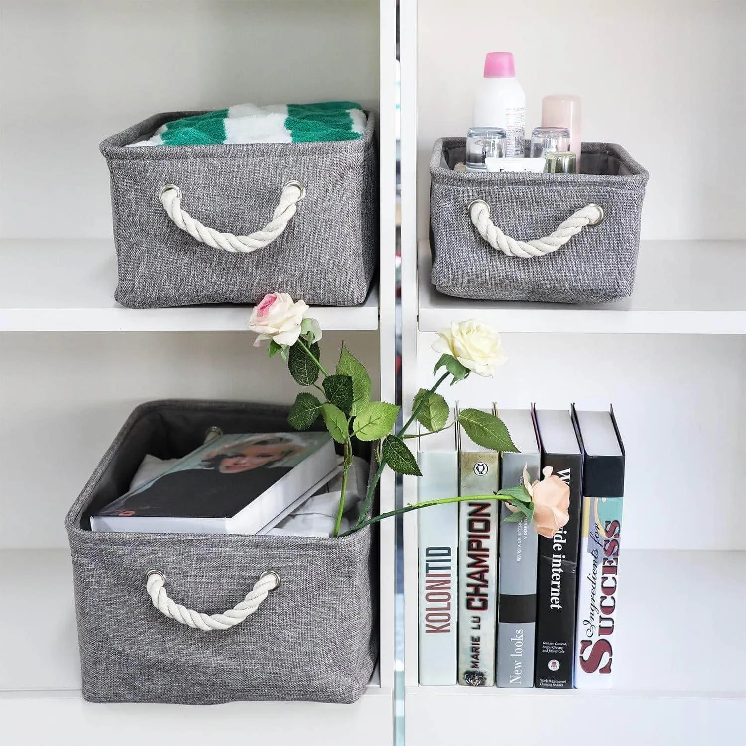 KEDSUM Fabric Storage Bins Baskets, Foldable Linen Storage Boxes with Handles, Closet Organizers Bins Cube Storage Baskets Bins for Shelves, Clothes, Closet, Nursery (Gray 3 Pack)