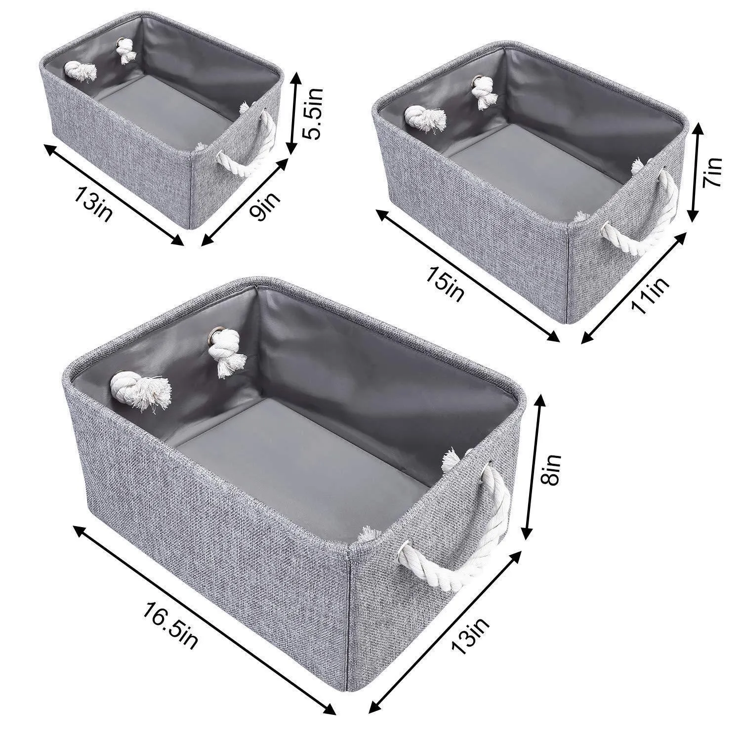 KEDSUM Fabric Storage Bins Baskets, Foldable Linen Storage Boxes with Handles, Closet Organizers Bins Cube Storage Baskets Bins for Shelves, Clothes, Closet, Nursery (Gray 3 Pack)