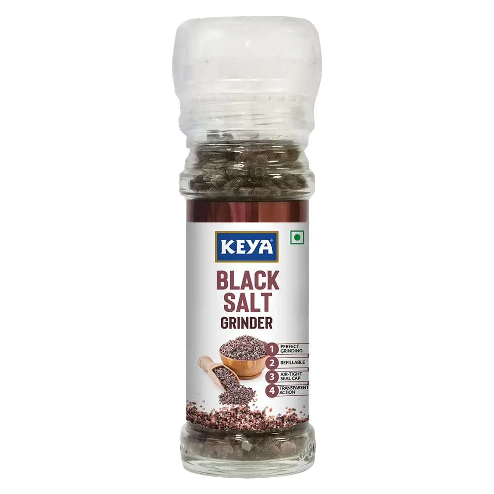 Keya Black Salt Grinder 100g | Perfect for Enhancing the Flavor of Chaats, Chutneys, Salads, Fruits, Grilled Chicken & More | Seasoning for Everyday Cooking & Garnishing
