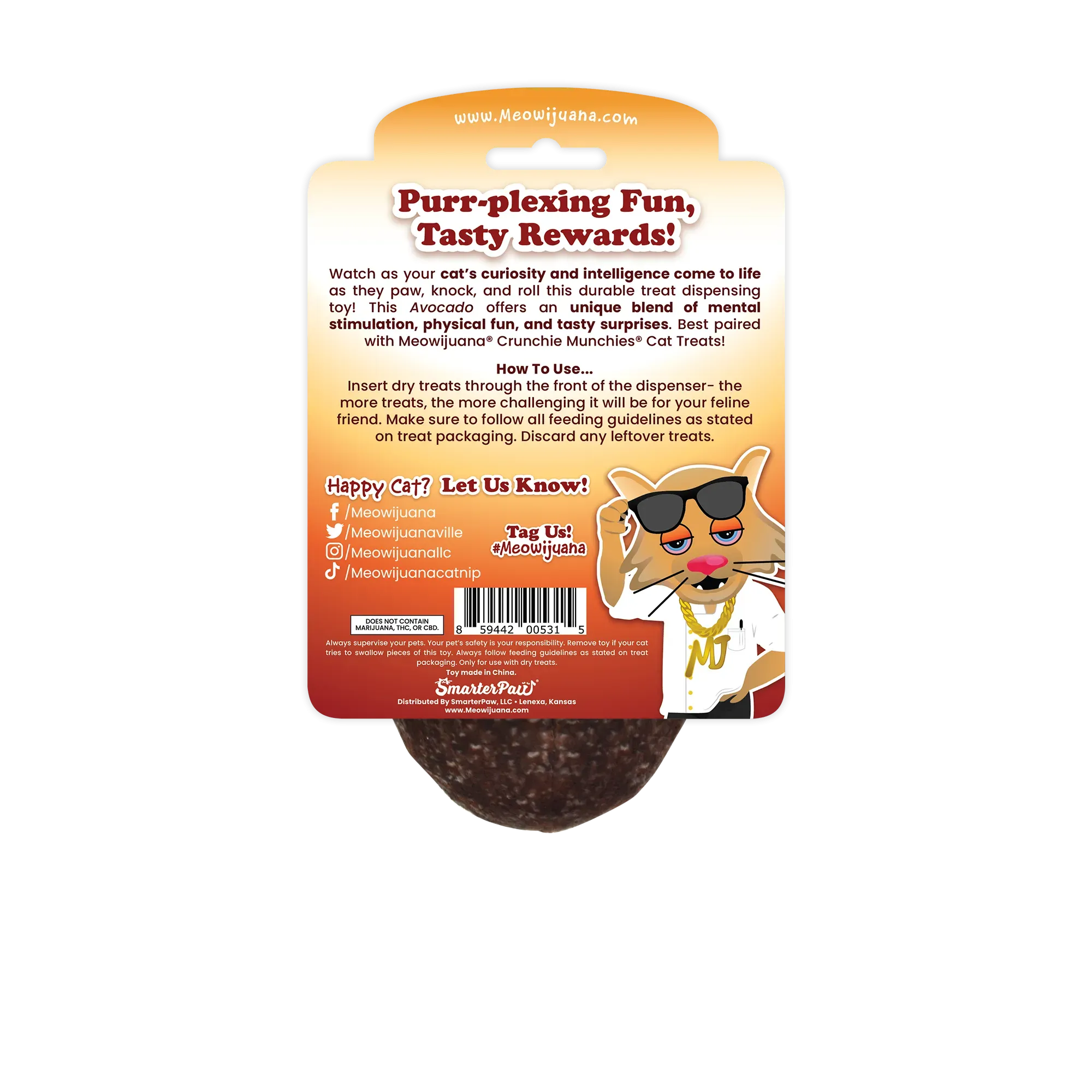 Knock 'n' Nibble Avocado Refillable Treat Dispensing Cat Toy