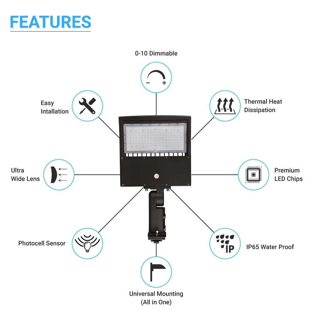 LED Pole Light with Dusk to Dawn Photocell, 150W/120W/100W Wattage Adjustable, 4000K, Universal Mount, Bronze, AC120-277V, IP65 Waterproof, LED Parking Lot Lights - Outdoor Commercial Area Street Lighting, Gen14B