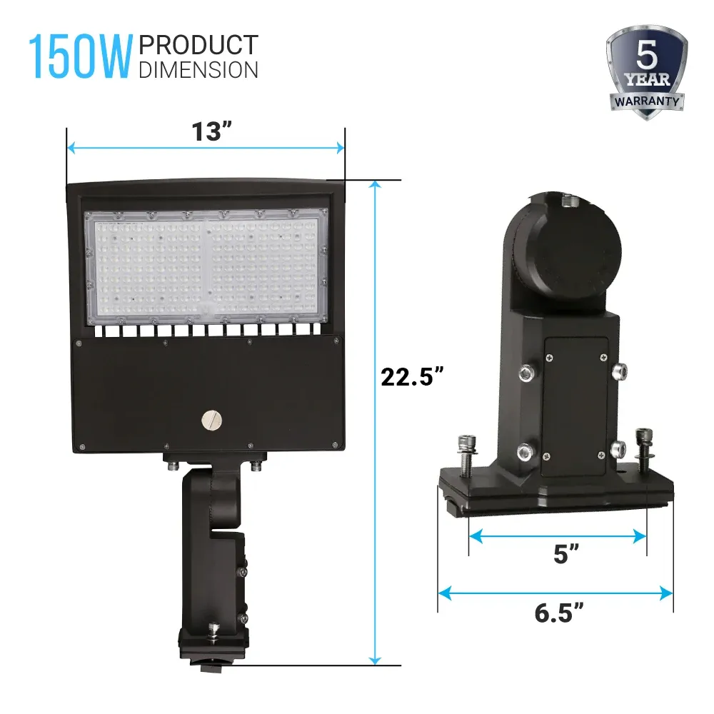 LED Pole Light with Dusk to Dawn Photocell, 150W/120W/100W Wattage Adjustable, 4000K, Universal Mount, Bronze, AC120-277V, IP65 Waterproof, LED Parking Lot Lights - Outdoor Commercial Area Street Lighting, Gen14B