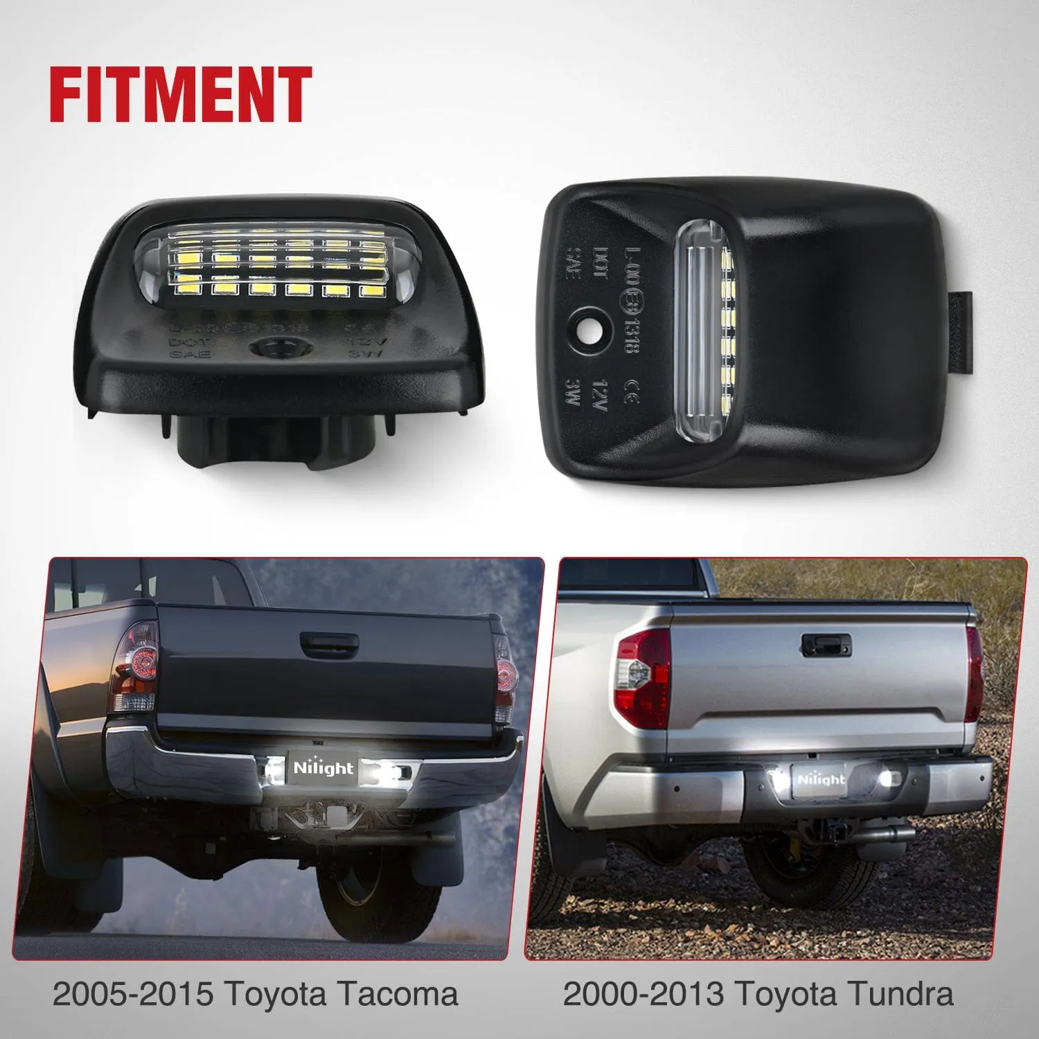 License Plate Lights Compatible with 2005 2006 2007 2008 2009 2010 2011 2012 2013 2014 2015 Toyota Tacoma 2000-2013 Tundra Black Housing 6000K White 2PCS Pack