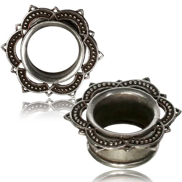 Mandala Ear Tunnels - White Brass