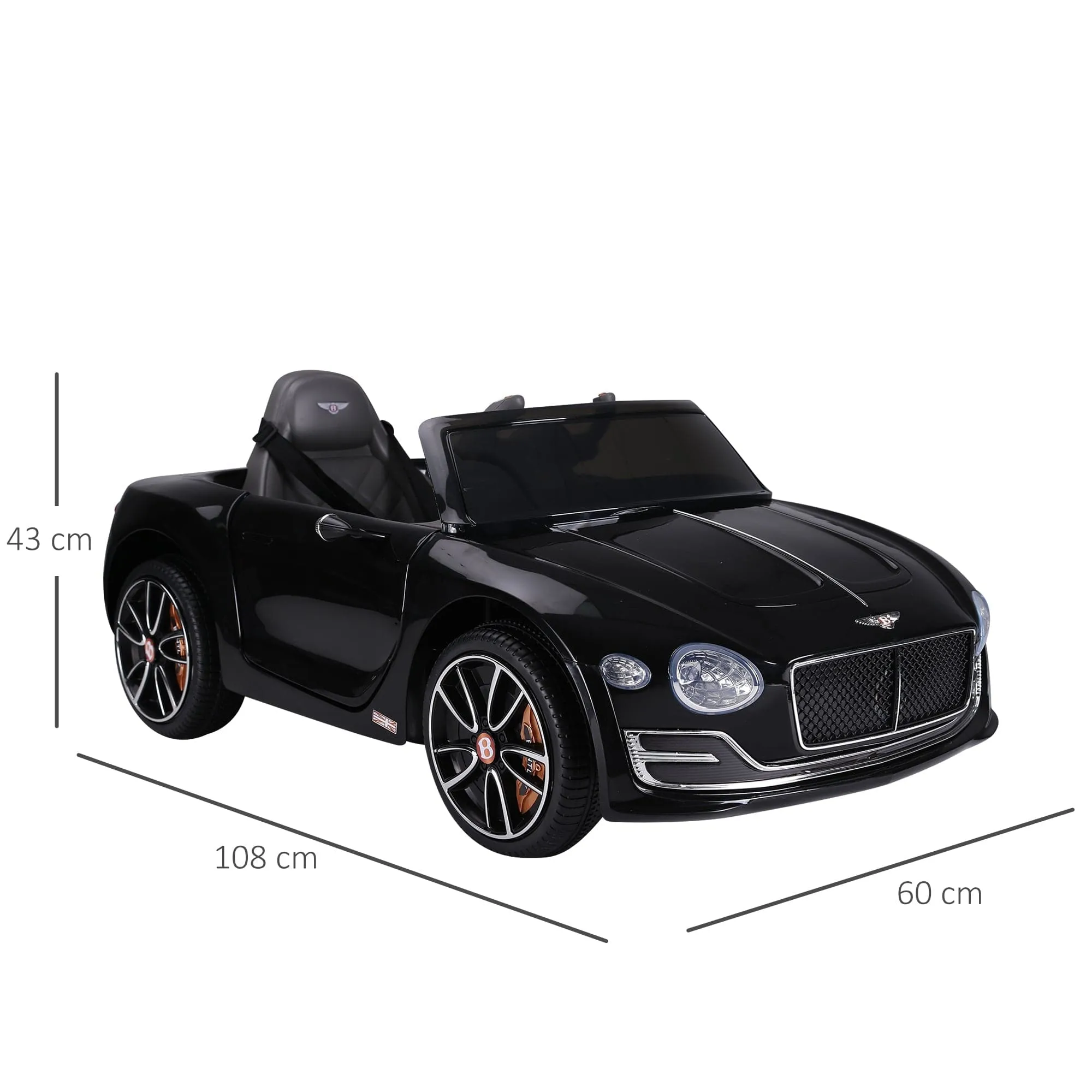 Maplin Plus Bentley GT 12V Electric Kids Ride On Toy Car with LEDs, Music & Remote Control for 3-8 Years - Black