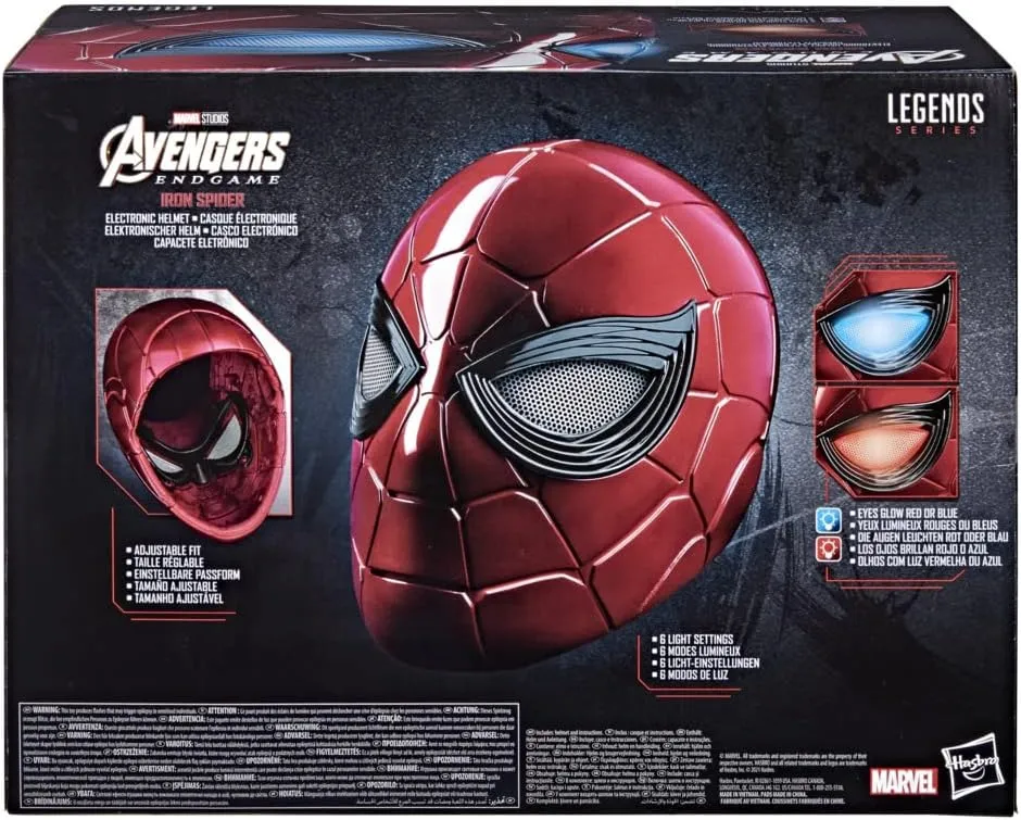 Marvel Legends Series Iron Spider Electronic Helmet with Glowing Eyes, 6 Light Settings and Adjustable Fit , Red