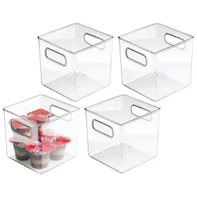 mDesign Plastic Kitchen Pantry Cabinet, Refrigerator or Freezer Food Storage Bins with Handles - Organizer for Fruit, Yogurt, Snacks, Pasta - Food Safe, BPA Free, 6" Cube - 4 Pack, Clear