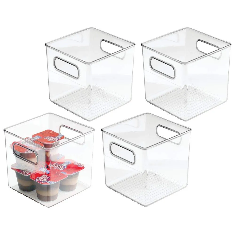 mDesign Plastic Kitchen Pantry Cabinet, Refrigerator or Freezer Food Storage Bins with Handles - Organizer for Fruit, Yogurt, Snacks, Pasta - Food Safe, BPA Free, 6" Cube - 4 Pack, Clear