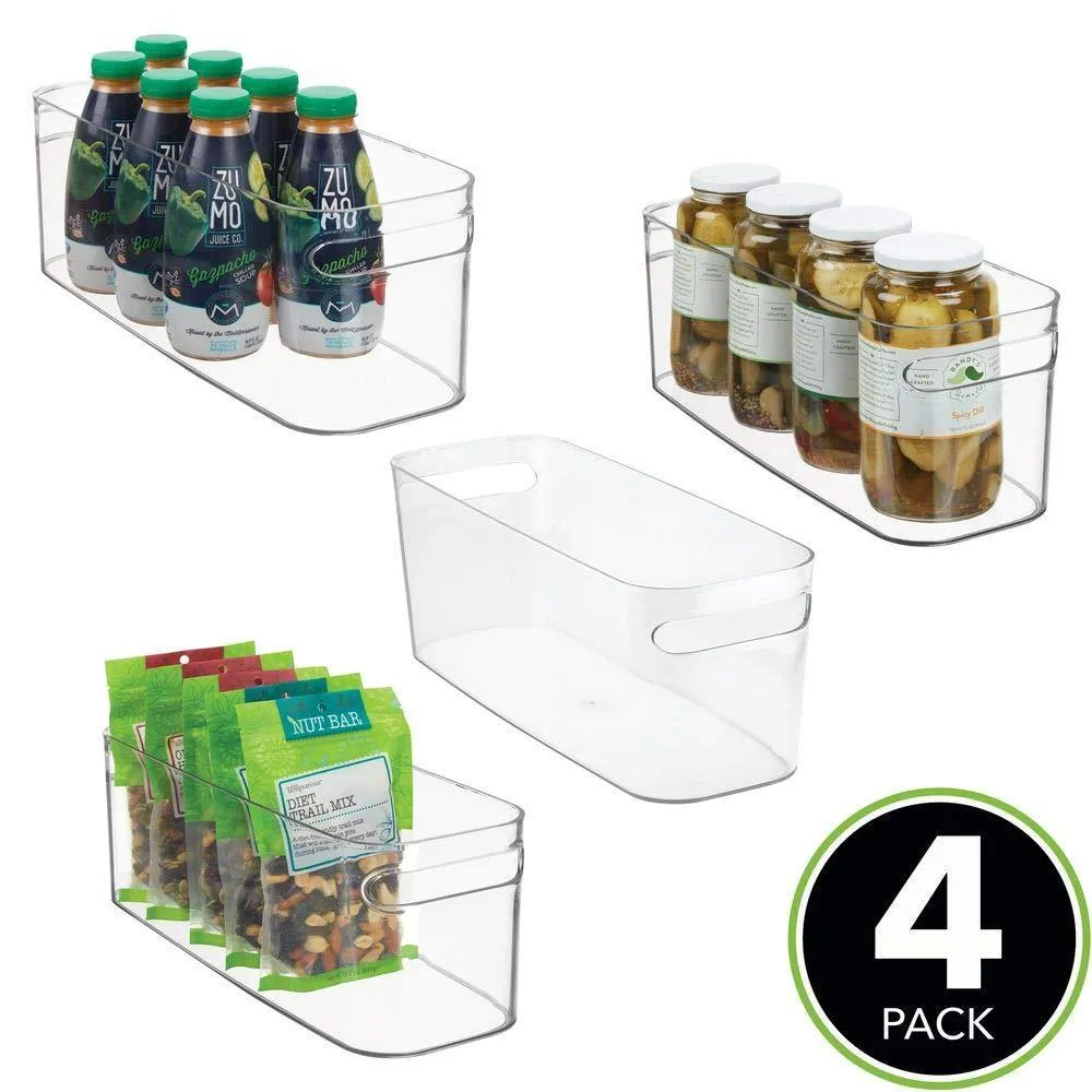 mDesign Plastic Kitchen Under Sink, Refrigerator or Freezer Food Storage Bin with Handles - Organizer for Fruit, Yogurt, Snacks, Pasta - Food Safe, BPA Free - 4 Pack - Clear