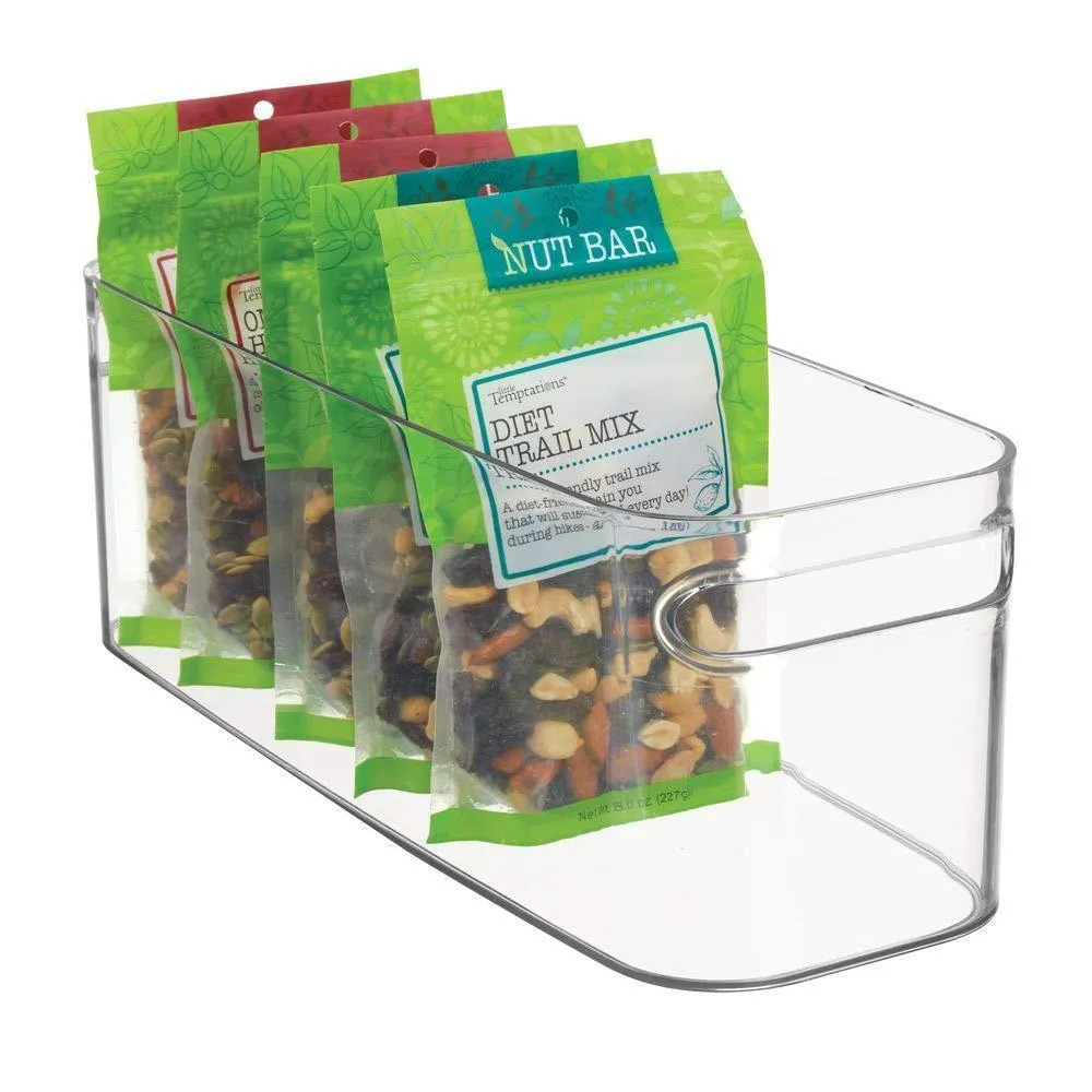 mDesign Plastic Kitchen Under Sink, Refrigerator or Freezer Food Storage Bin with Handles - Organizer for Fruit, Yogurt, Snacks, Pasta - Food Safe, BPA Free - 4 Pack - Clear