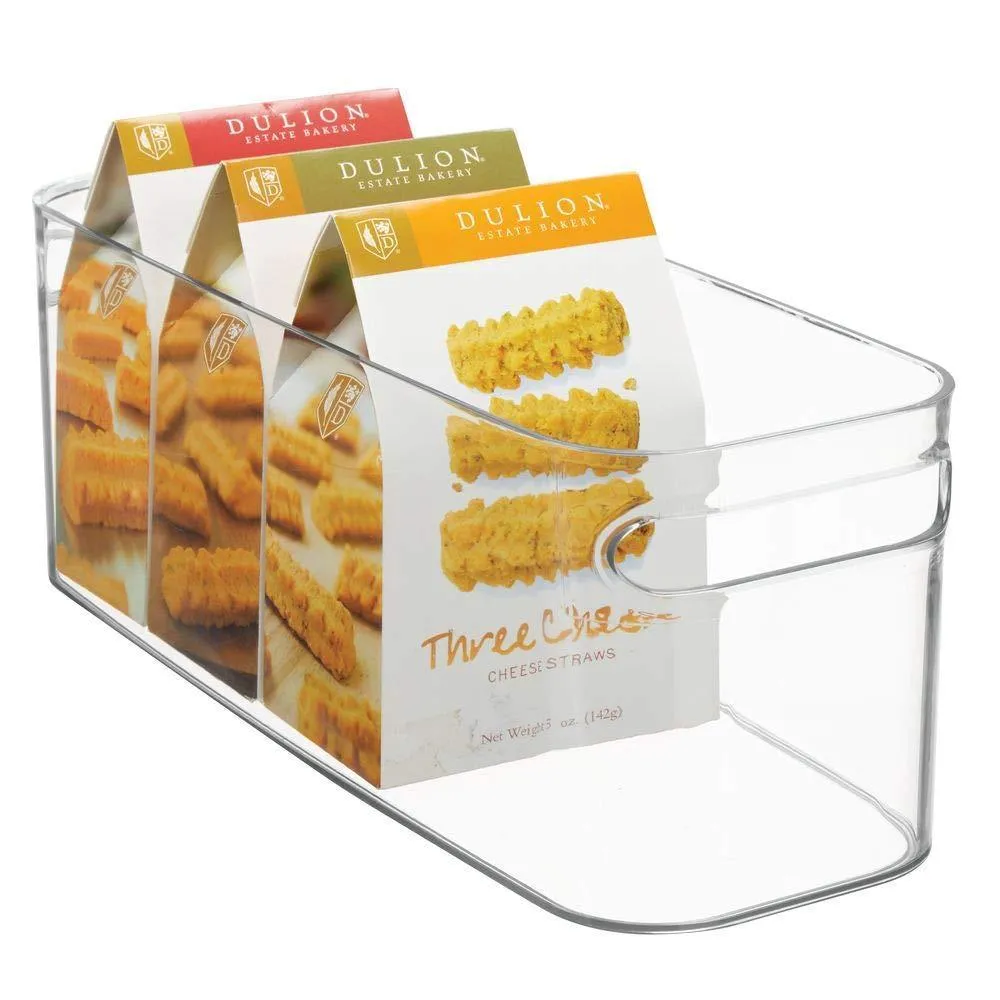mDesign Plastic Kitchen Under Sink, Refrigerator or Freezer Food Storage Bin with Handles - Organizer for Fruit, Yogurt, Snacks, Pasta - Food Safe, BPA Free - 4 Pack - Clear