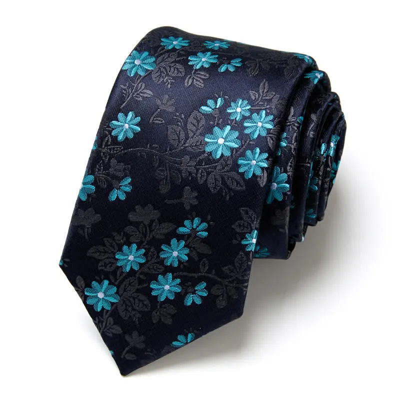 Men's Elegant Navy Blue Floral Pattern Necktie