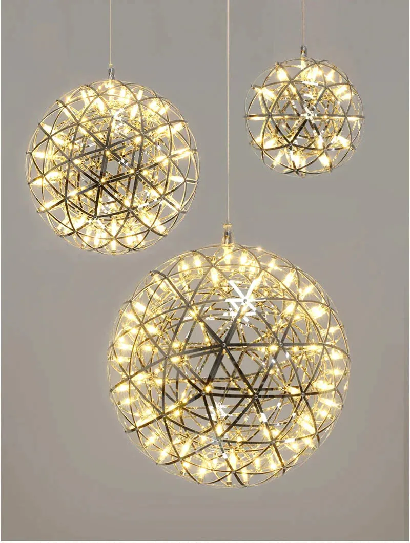 Modern Brief Loft Spark Ball LED Pendant Light Fixture Firework Ball Stainless Steel Pendant Lamps Home Deco Lighting