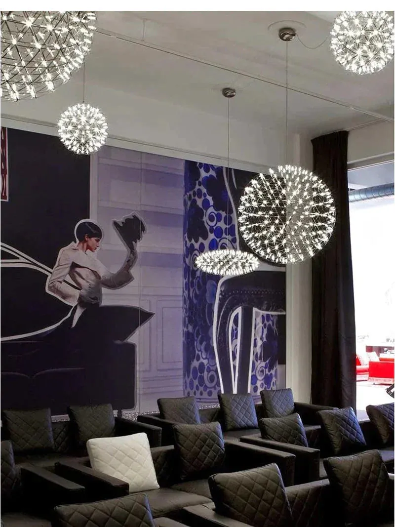 Modern Brief Loft Spark Ball LED Pendant Light Fixture Firework Ball Stainless Steel Pendant Lamps Home Deco Lighting
