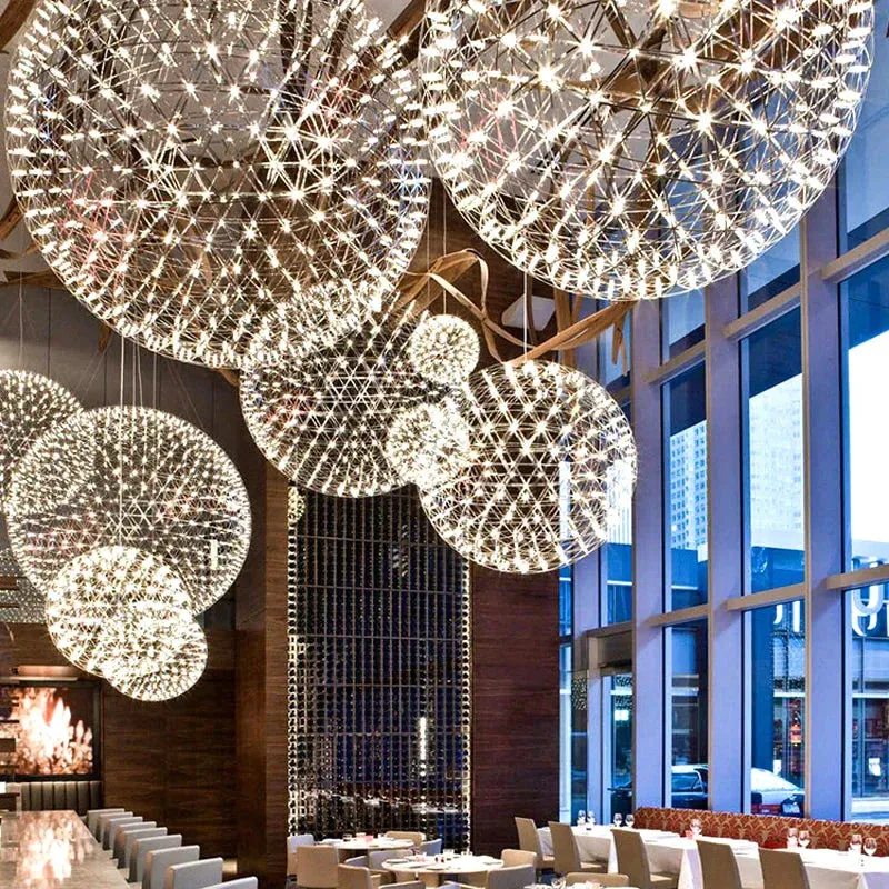 Modern Brief Loft Spark Ball LED Pendant Light Fixture Firework Ball Stainless Steel Pendant Lamps Home Deco Lighting