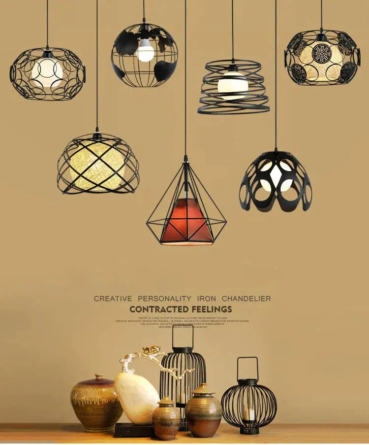 Modern cage pendant light iron minimalist retro Scandinavian loft pyramid pendant lamp metal Hanging Lamp E27 Indoor DD01