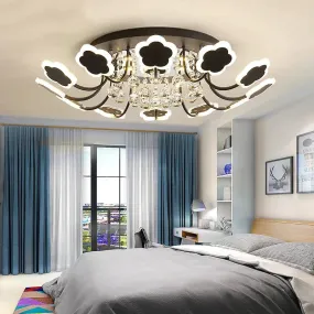 Modern Crystal Pendant Lights White Flower Creative LED Crystal Lamp For Living Room Bedroom Kitchen Dimmable Dining Room Light