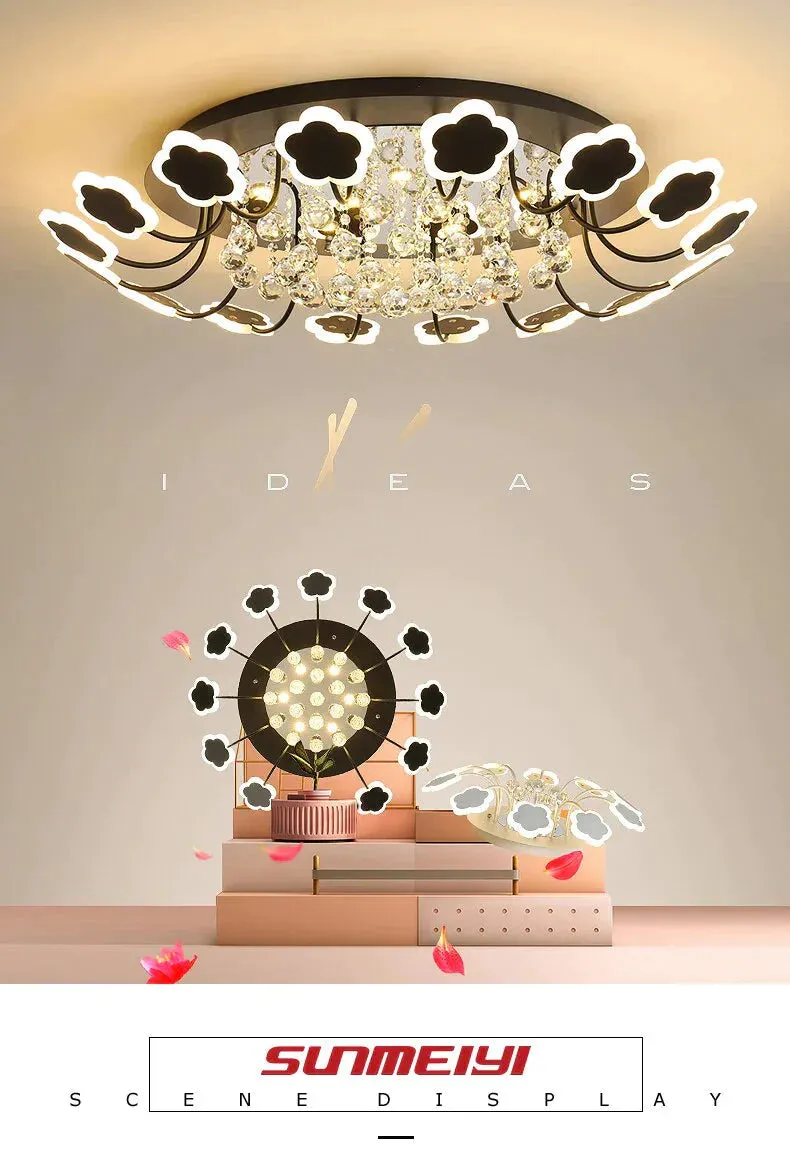 Modern Crystal Pendant Lights White Flower Creative LED Crystal Lamp For Living Room Bedroom Kitchen Dimmable Dining Room Light