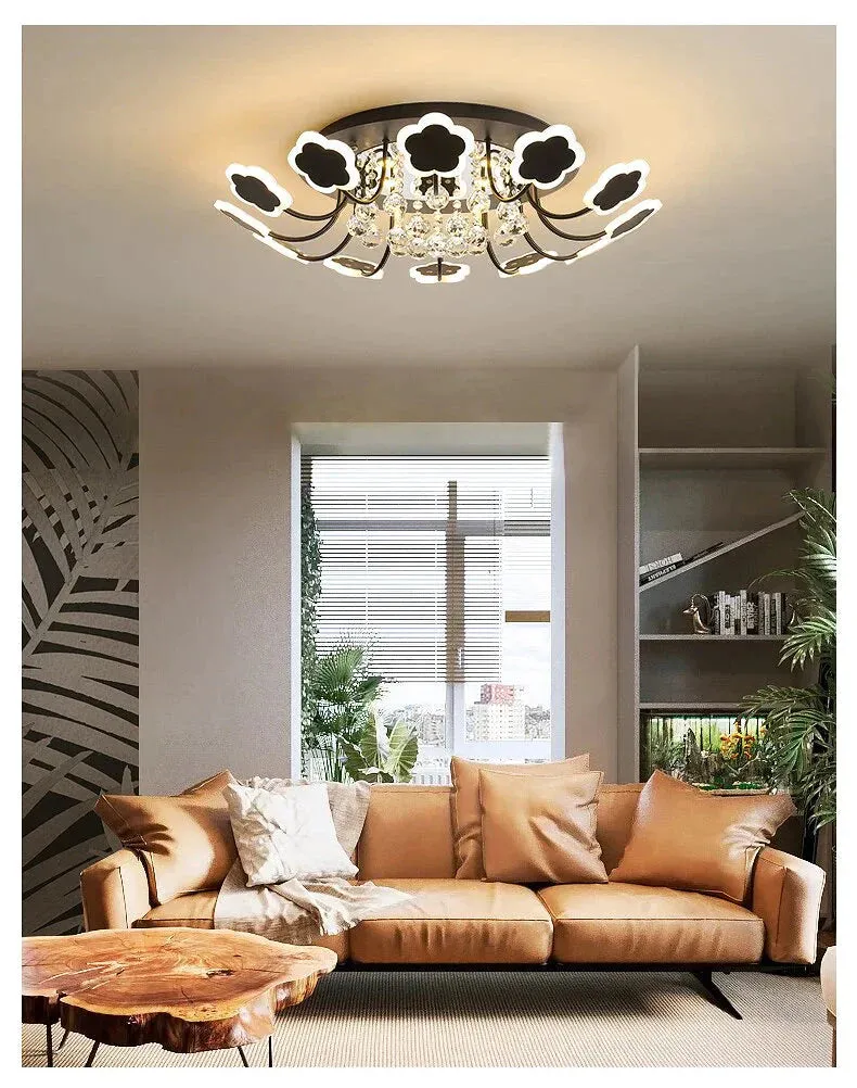 Modern Crystal Pendant Lights White Flower Creative LED Crystal Lamp For Living Room Bedroom Kitchen Dimmable Dining Room Light