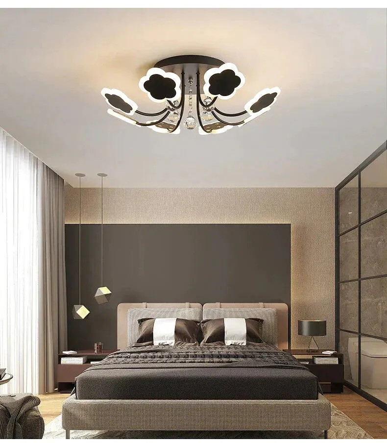 Modern Crystal Pendant Lights White Flower Creative LED Crystal Lamp For Living Room Bedroom Kitchen Dimmable Dining Room Light