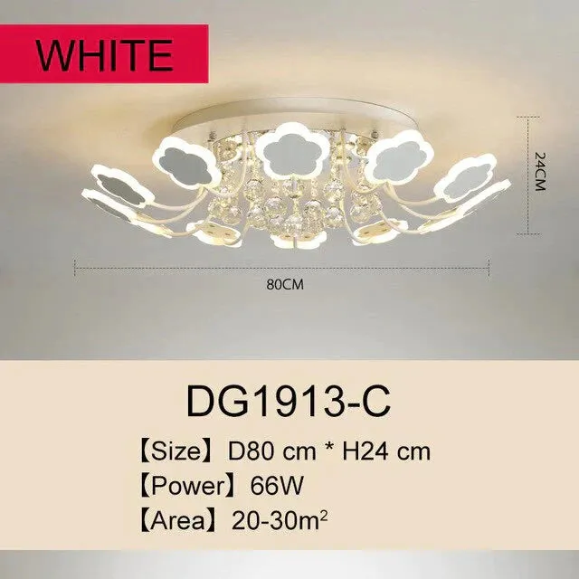 Modern Crystal Pendant Lights White Flower Creative LED Crystal Lamp For Living Room Bedroom Kitchen Dimmable Dining Room Light