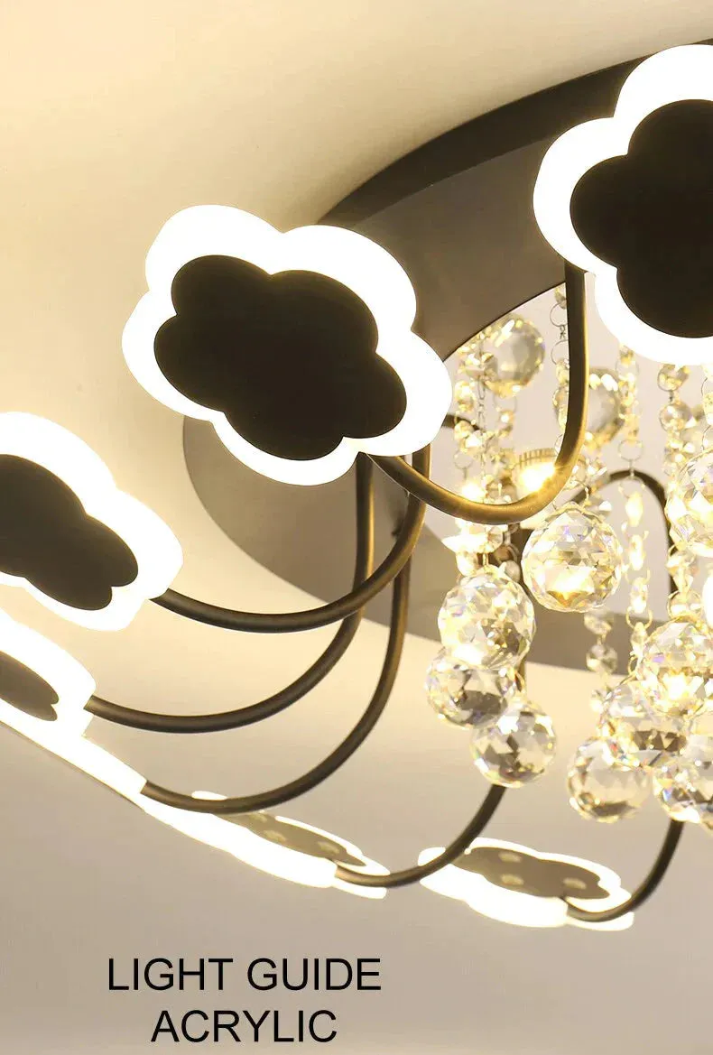Modern Crystal Pendant Lights White Flower Creative LED Crystal Lamp For Living Room Bedroom Kitchen Dimmable Dining Room Light