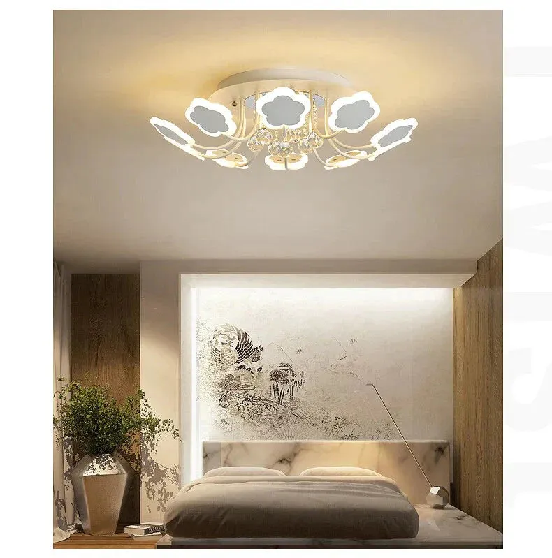 Modern Crystal Pendant Lights White Flower Creative LED Crystal Lamp For Living Room Bedroom Kitchen Dimmable Dining Room Light