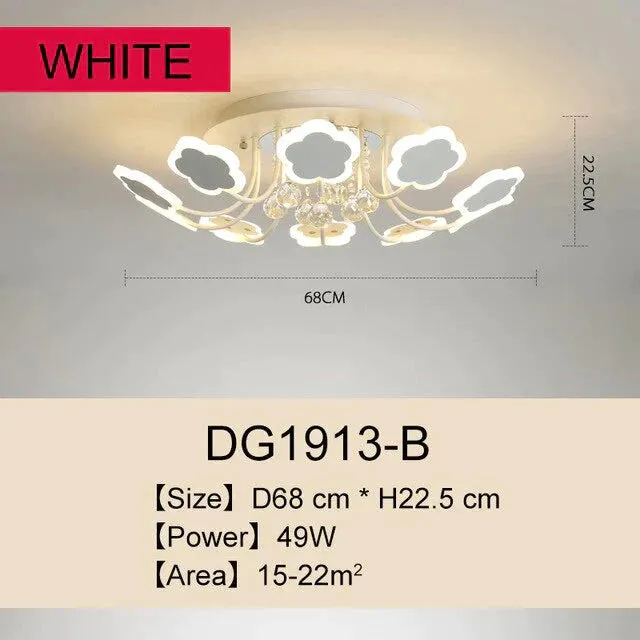 Modern Crystal Pendant Lights White Flower Creative LED Crystal Lamp For Living Room Bedroom Kitchen Dimmable Dining Room Light